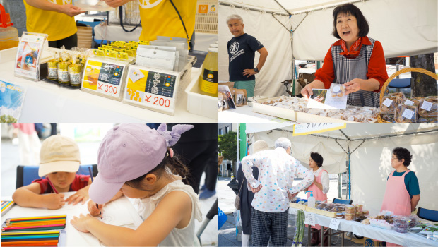 井川や川根本町の地元食材、特産品のブース